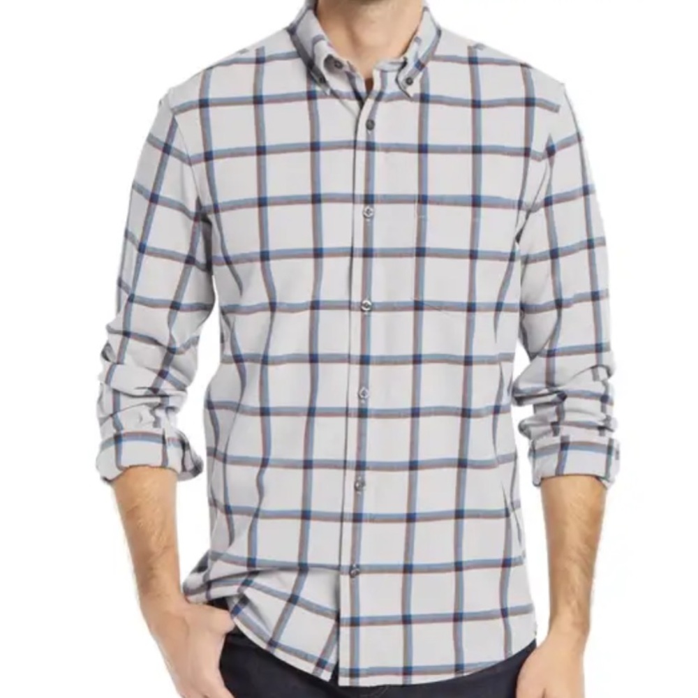 Nordstrom plaid stretch flannel button down shirt mens sz M nwt